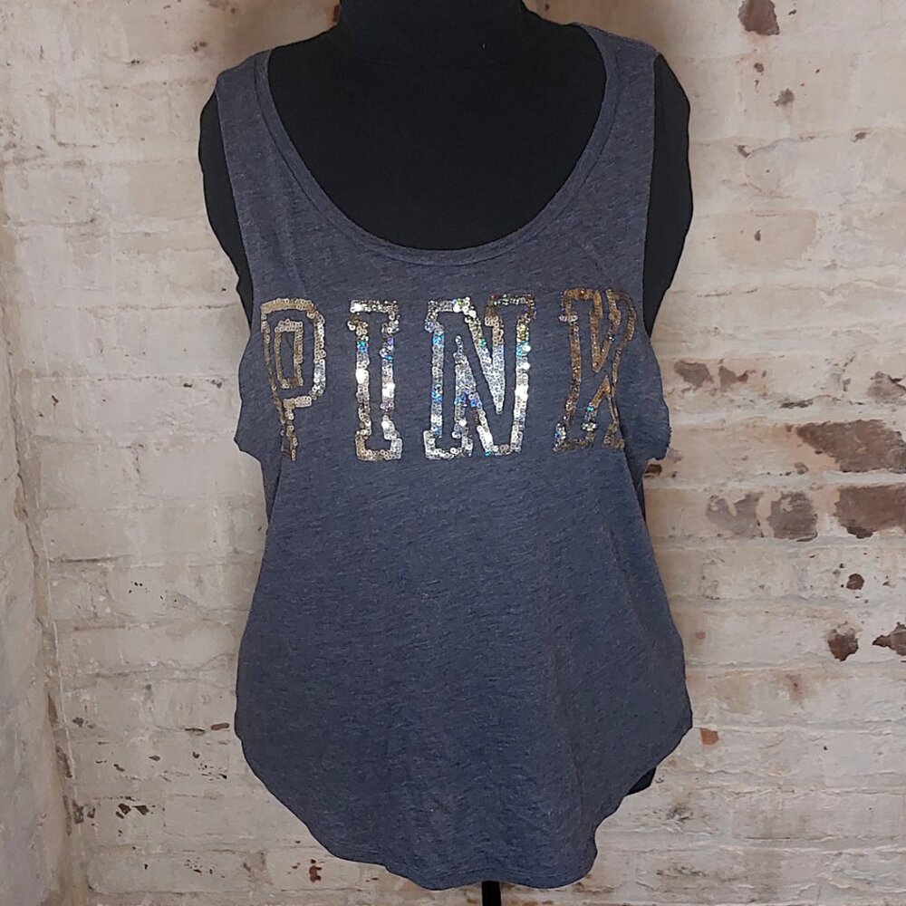 VS PINK Gray Sequin Muscle Tank